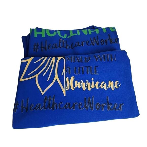 Fruit Of The Loom Blue Graphic Print Short Sleeve Cotton Tee Large NWT (Qty 2) - Picture 6 of 9